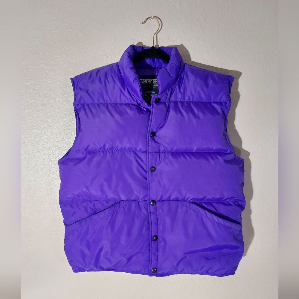 LANDS' END Vintage Royal Purple Nylon Goose Down   Puffer Vest Unisex Size M
